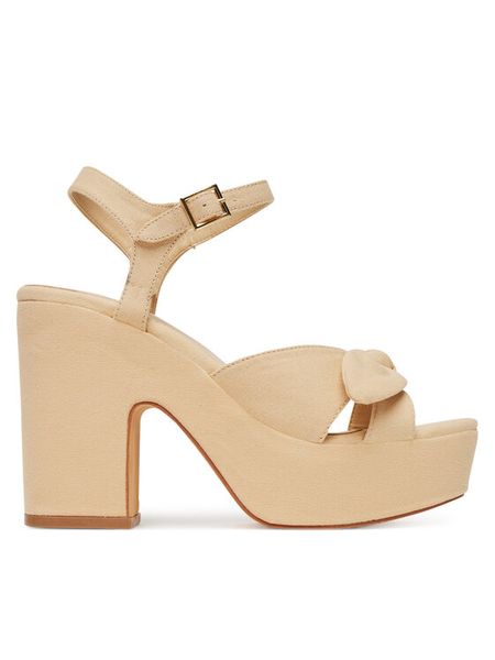 DeeZee Sandały 6103-4 Beżowy. Brązowe sandały damskie DeeZee, bez wzorów, z materiału, bez obcasa, na słupku, bez zapięcia. Za 169.99 zł.