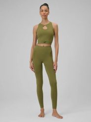 Damskie bezszwowe legginsy z wysokim stanem. Zielone legginsy sportowe damskie 4F, l, bez wzorów, z elastanu, z podwyższonym stanem, długie, na fitness i siłownię. Za 159.99 zł.