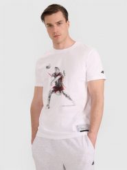 4F T-shirt regular z nadrukiem siatkarskim męski - biały XXL. Białe koszulki sportowe męskie 4F, l, bez wzorów, z bawełny, bez ramiączek, do siatkówki. Za 69.99 zł.