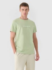 4F T-shirt regular z nadrukiem męski - oliwkowy S. Brązowe t-shirty męskie 4F, m, bez wzorów, z bawełny, bez kołnierzyka, bez ramiączek. W wyprzedaży za 29.99 zł.
