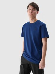 4F T-shirt regular gładki męski - niebieski XL. Niebieskie t-shirty męskie 4F, m, bez wzorów, z bawełny, bez kołnierzyka, bez ramiączek. Za 49.99 zł.
