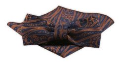 Męska Mucha z Poszetką w Zestawie - Alties - Granat z Miedzianym Wzorem. Niebieskie krawaty i muchy Alties, bez wzorów, eleganckie. Za 54.00 zł.
