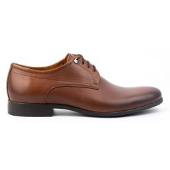 Kampol Buty męskie wizytowe eleganckie pantofle skórzane 334KAM brązowe. Brązowe buty wizytowe męskie bez wzorów, z jeansu, bez obcasa, bez zapięcia. Za 362.62 zł.