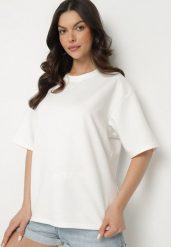Biały T-shirt z Bawełną w Klasycznym Stylu Meravia. Białe t-shirty damskie Born2be, uniwersalny, bez wzorów, z bawełny, klasyczne, bez kołnierzyka, bez ramiączek. Za 44.99 zł.