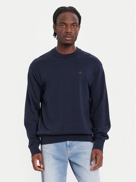 Calvin Klein Jeans Sweter LV04RC309G Granatowy Regular Fit. Niebieskie swetry męskie Calvin Klein Jeans, m, bez wzorów, z bawełny, bez kołnierzyka, bez ramiączek. Za 389.99 zł.