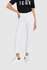 7 FOR ALL MANKIND Białe jeansy damskie z poszerzoną surowo zakończoną nogawką HW Slim Kick. Białe jeansy damskie 7 for all mankind, bez wzorów, z bawełny. W wyprzedaży za 469.99 zł.