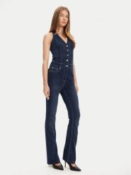 Guess Kombinezon W5YD57 D0782 Granatowy Regular Fit. Niebieskie sukienki damskie Guess, z aplikacjami, z bawełny, bez kołnierzyka, bez ramiączek. Za 659.99 zł.