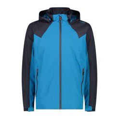 Wodoodporna kurtka z kapturem zapinanym na zamek błyskawiczny CMP. Niebieskie kurtki męskie CMP, l, bez wzorów, z materiału, eleganckie, z kapturem. Za 399.80 zł.