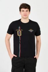 AERONAUTICA MILITARE Czarny t-shirt Frecce Tricolori Short Sleeve. Czarne t-shirty męskie Aeronautica Militare, m, bez wzorów, bez kołnierzyka, bez ramiączek. W wyprzedaży za 219.99 zł.