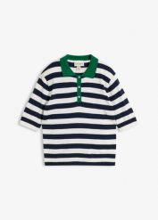 Cienki sweter z kołnierzykiem polo. Niebieskie swetry nierozpinane damskie bonprix, bez wzorów, bez kołnierzyka, bez ramiączek. Za 94.99 zł.