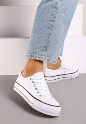 Białe Trampki na Grubej Podeszwie przed Kostkę Rosga. Białe obuwie sportowe damskie Born2be, bez wzorów, z jeansu, przed kostkę, bez zapięcia. Za 39.99 zł.