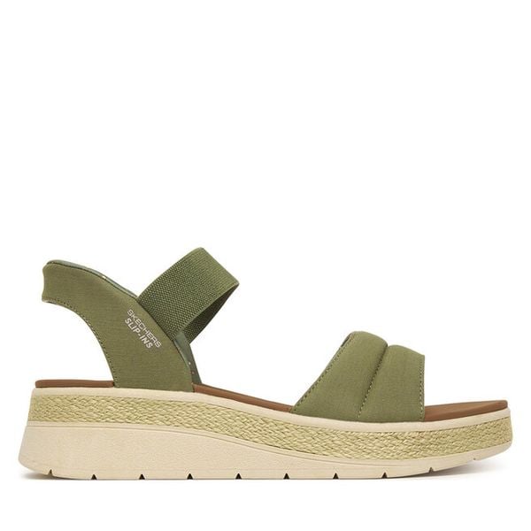 Sandały Skechers. Zielone sandały damskie Skechers, bez wzorów, bez obcasa, na płaskiej podeszwie, bez zapięcia. Za 201.99 zł.