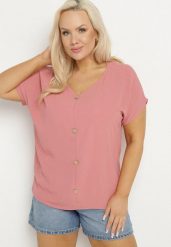 Różowa Bluzka Ozdobiona Guziczkami z Przodu Mepiana. Czerwone bluzki damskie Born2be, xl, bez wzorów, z jeansu, eleganckie, bez kołnierzyka, bez ramiączek. Za 44.99 zł.