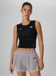 4F Crop top treningowy szybkoschnący damski - czarny XS. Czarne koszulki sportowe damskie 4F, l, bez wzorów, bez ramiączek, na fitness i siłownię. Za 99.99 zł.