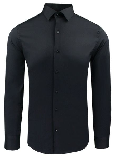 Delikatnie Wyszczuplana Koszula Męska (slim) - Lanier - Czarna. Czarne koszule męskie Lanier, m, bez wzorów, z bawełny, eleganckie, bez kołnierzyka, bez ramiączek. Za 175.00 zł.