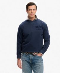 Superdry Bluza Vintage Athletic Tonal Crew 100% bawełna - Loose Fit. Niebieskie bluzy damskie Superdry, l, z aplikacjami, z bawełny, vintage, bez ramiączek, bez kaptura. Za 313.30 zł.