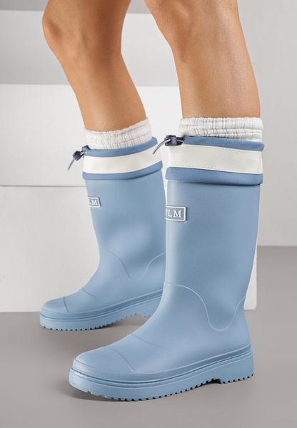 Niebieskie Kalosze Ozdobione Napisem ze Ściągaczem przy Cholewce Voslia. Niebieskie kalosze damskie Renee, bez wzorów, z jeansu, bez zapięcia. Za 79.99 zł.