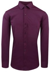 Męska Koszula z Dzianinowej Tkaniny - Krój Taliowany - Bordo. Czerwone koszule męskie Pazzani, m, bez wzorów, z bawełny, eleganckie, bez kołnierzyka, bez ramiączek. Za 199.00 zł.