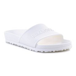 Klapki Birkenstock Barbados Eva 1015399 białe. Białe klapki damskie bez wzorów, eleganckie, bez obcasa, bez zapięcia. Za 302.18 zł.