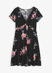 Sukienka z dżerseju z mieszanki wiskozy. Czarne sukienki damskie bonprix, bez wzorów, z dżerseju, bez kołnierzyka, bez ramiączek, mini. Za 112.99 zł.