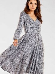 Sukienka Model A466 Black/White Pattern - awama. Białe sukienki damskie Awama, l, bez wzorów, z elastanu, bez kołnierzyka, plus size, bez ramiączek, midi, dopasowane. Za 336.51 zł.