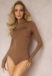 Brązowe Gładkie Body z Półgolfem Nemaga. Brązowe body Renee, bez wzorów. Za 79.99 zł.