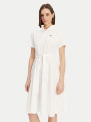 Lacoste Sukienka koszulowa EF9621 Biały Regular Fit. Białe sukienki damskie Lacoste, bez wzorów, z bawełny, bez kołnierzyka, bez ramiączek, koszulowe. Za 399.99 zł.