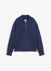 Bluza scuba z miękkiej mieszanki wiskozy. Niebieskie bluzy damskie bonprix, bez wzorów, z wiskozy, bez ramiączek, bez kaptura. Za 69.99 zł.