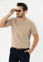 T-shirt ze strukturą TM-FROST. Brązowe t-shirty męskie Volcano, m, bez wzorów, z bawełny, bez kołnierzyka, bez ramiączek. Za 69.99 zł.