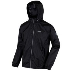 Kurtka turystyczna męska Lyle IV przeciwdeszczowa. Czarne kurtki męskie Regatta, na lato, m, bez wzorów, z materiału, z kapturem, trekkingowe. Za 189.99 zł.