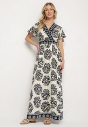 Niebieska Wiskozowa Sukienka Rozkloszowana z Kopertowym Dekoltem w Boho Wzór Paldena. Niebieskie sukienki damskie Born2be, na co dzień, na lato, l, z aplikacjami, z wiskozy, boho, bez kołnierzyka, bez ramiączek, maxi, kopertowe. Za 84.99 zł.