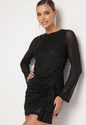Czarna Dopasowana Sukienka z Przezroczystego Materiału z Paskiem Tifista. Czarne sukienki damskie Born2be, m, bez wzorów, z materiału, eleganckie, bez kołnierzyka, bez ramiączek, mini, dopasowane. Za 149.99 zł.