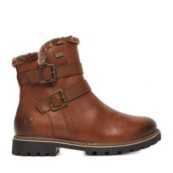 Botki Remonte. Brązowe botki damskie Remonte, bez wzorów, bez obcasa, na płaskiej podeszwie, bez zapięcia. Za 439.99 zł.