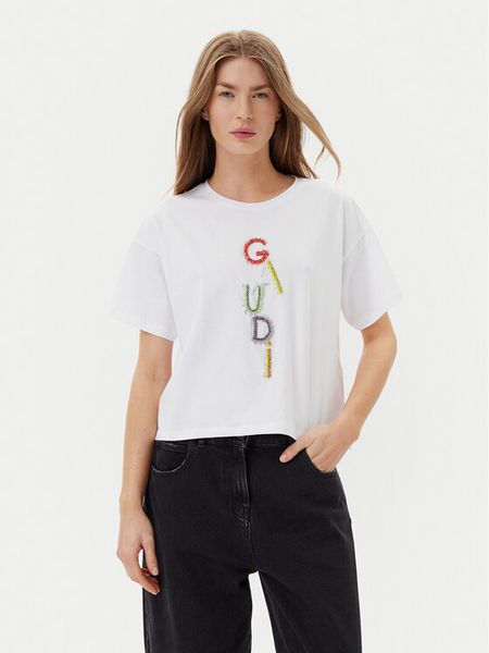Gaudi T-Shirt 511BD64027 Biały Regular Fit. Białe t-shirty damskie Gaudi, l, bez wzorów, z bawełny, bez kołnierzyka, bez ramiączek. Za 169.99 zł.
