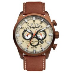 Zegarek Męski Timberland TDWGF2100604. Brązowe zegarki męskie Timberland, bez wzorów, z materiału, ze stali. Za 620.10 zł.
