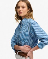 Superdry Koszula Poplin Relaxed damska z długim rękawem z bawełny organicznej –. Niebieskie koszule damskie Superdry, bez wzorów, z bawełny, klasyczne, bez kołnierzyka, bez ramiączek. Za 250.50 zł.