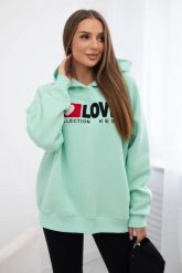 Bluza bawełniana ocieplana z kapturem Love miętowa. Zielone bluzy damskie KESI, l, bez wzorów, z bawełny, bez ramiączek, z kapturem. Za 271.84 zł.