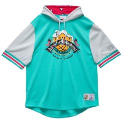 Bluza z kapturem z krótkim rękawem NBA All Star. Niebieskie bluzy męskie Mitchell & Ness, bez wzorów, z kapturem, do koszykówki. Za 437.50 zł.
