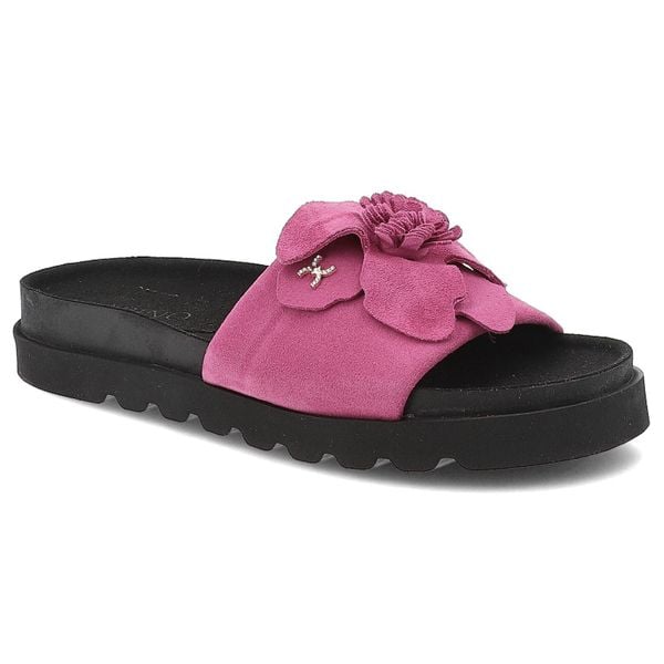 Różowe Klapki Karino Eleganckie Welurowe Obuwie Damskie. Czerwone klapki damskie Karino, na lato, z aplikacjami, z weluru, eleganckie, bez obcasa, bez zapięcia. Za 339.00 zł.