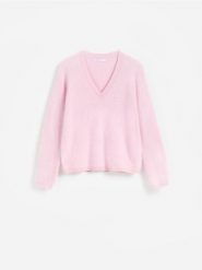 Wełniany sweter - pastelowy róż. Czerwone swetry nierozpinane damskie Reserved, l, bez wzorów, z wełny, bez kołnierzyka, bez ramiączek. Za 259.99 zł.