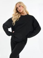 Bluza - czarny. Czarne bluzy damskie Sinsay, l, bez wzorów, bez ramiączek, bez kaptura. Za 29.99 zł.