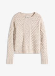 Sweter. Brązowe swetry nierozpinane damskie bonprix, bez wzorów, bez kołnierzyka, bez ramiączek. Za 119.99 zł.