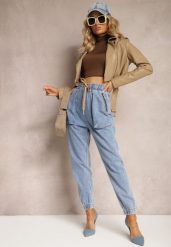 Niebieskie Jeansy Joggery Zapinane na Suwak ze Ściągaczami i Gumką w Pasie Castania. Niebieskie jeansy damskie Renee, bez wzorów, z jeansu, eleganckie. Za 119.99 zł.