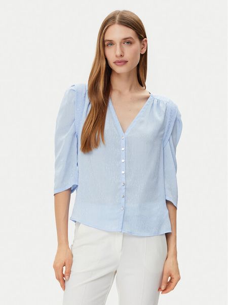 Morgan Bluzka 251-CALA Błękitny Regular Fit. Niebieskie bluzki damskie Morgan, bez wzorów, z syntetyku, bez kołnierzyka, bez ramiączek. Za 219.99 zł.