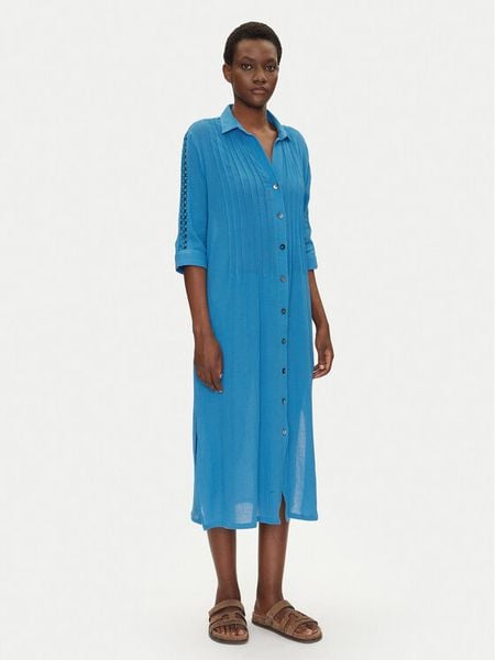 Iconique Sukienka koszulowa IC25-111 Niebieski Regular Fit. Niebieskie sukienki damskie Iconique, l, bez wzorów, z bawełny, bez kołnierzyka, bez ramiączek, koszulowe. Za 319.99 zł.