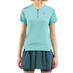 Koszulka do biegania damska Odlo X-Alp 1/2 Zip. Zielone koszulki sportowe damskie ODLO, bez wzorów, z poliesteru, bez ramiączek, do biegania. Za 178.25 zł.