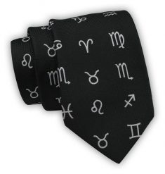 Krawat Alties (7 cm) - Znaki Zodiaku - Czarny. Czarne krawaty i muchy Alties, bez wzorów, z tkaniny, eleganckie. Za 49.00 zł.