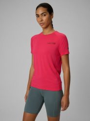 4F Koszulka trekkingowa regular szybkoschnąca damska - różowa S. Czerwone bluzki damskie 4F, l, bez wzorów, z tkaniny, biznesowe, bez kołnierzyka, bez ramiączek. Za 119.99 zł.