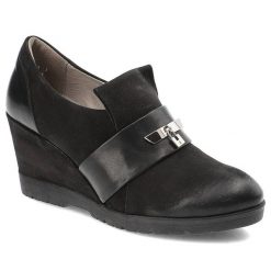 Czarne Półbuty Lemar Wygodne Buty Na Koturnie. Czarne półbuty damskie Lemar, bez wzorów, z nubiku, eleganckie, bez obcasa, na koturnie, bez zapięcia. Za 189.00 zł.