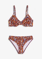 Bikini na fiszbinach (2 części) z wysokim wycięciem nogawek. Fioletowe bikini bonprix, bez wzorów. Za 179.99 zł.